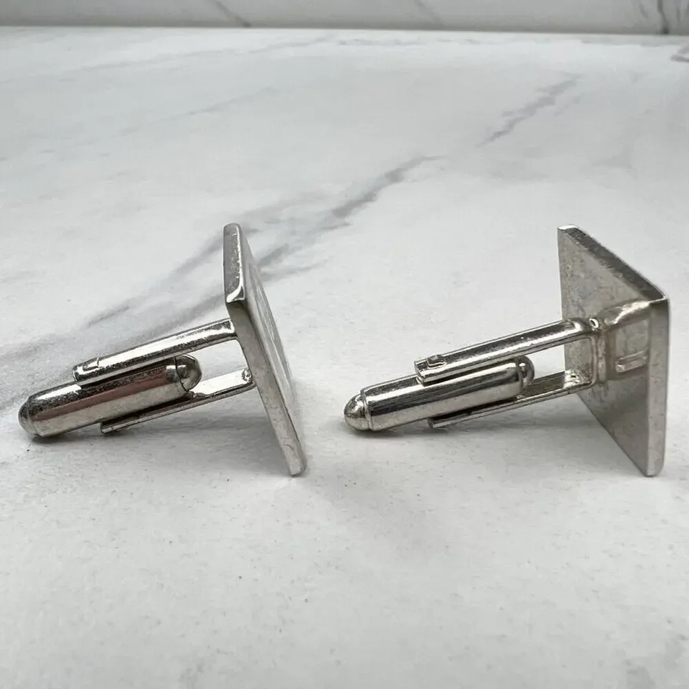 Silver Tone P Initial Letter Square Cufflinks